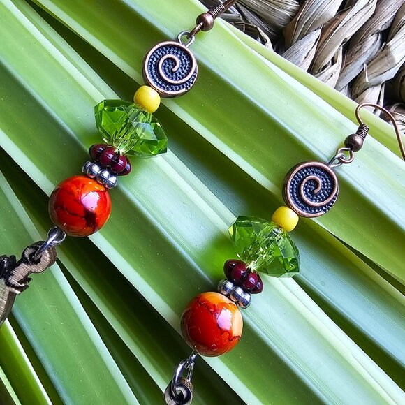 Artisan Hand Crafted Earrings, Painted Wood Feathers Beaded Pierced NWT - Picture 8 of 13